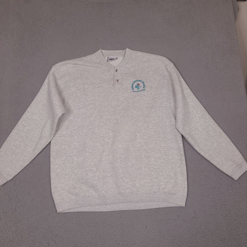 Vintage Lee Heavyweight Henley Sweatshirt Mens XL Gray USA Made Holland Hospital